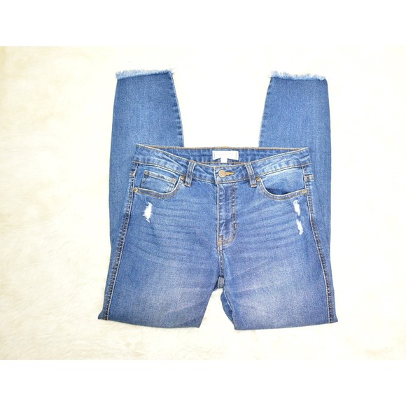 Harper Heritage Mid Rise Destructed Skinny Jeans Raw Hem Size 28 Medium Wash - Picture 4 of 14